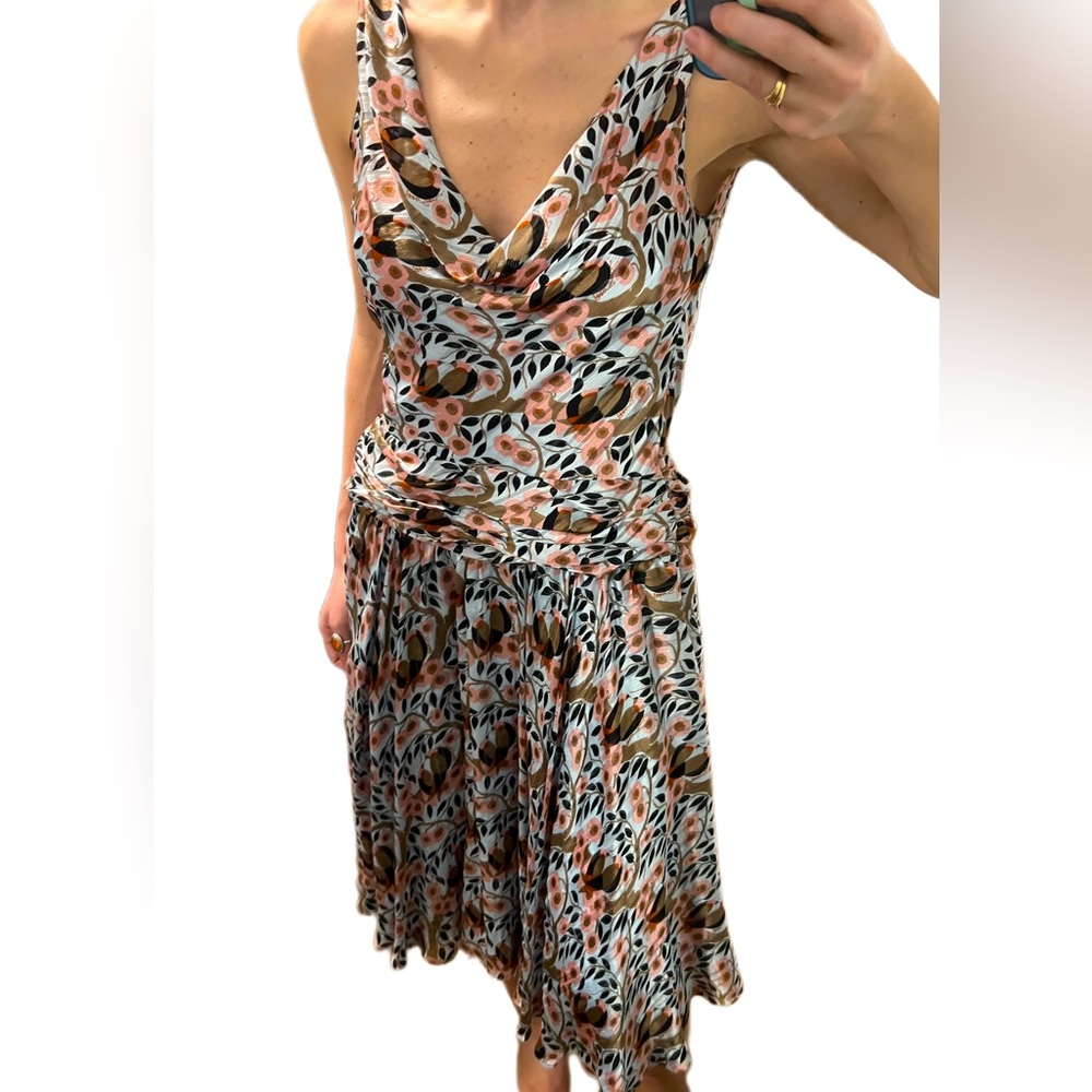 Peter Som Silk drape neck maxi dress with floral pattern